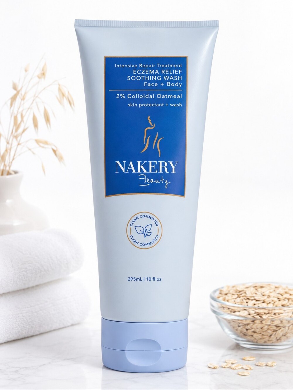 Nakery Beauty Eczema Relief Soothing Wash 10 oz Face & Body 2% Colloidal Oatmeal